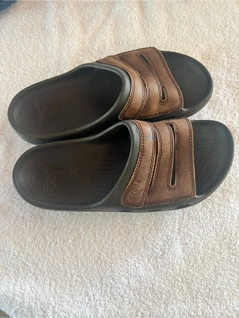 Crocs Brown Mens Slides On Sandals